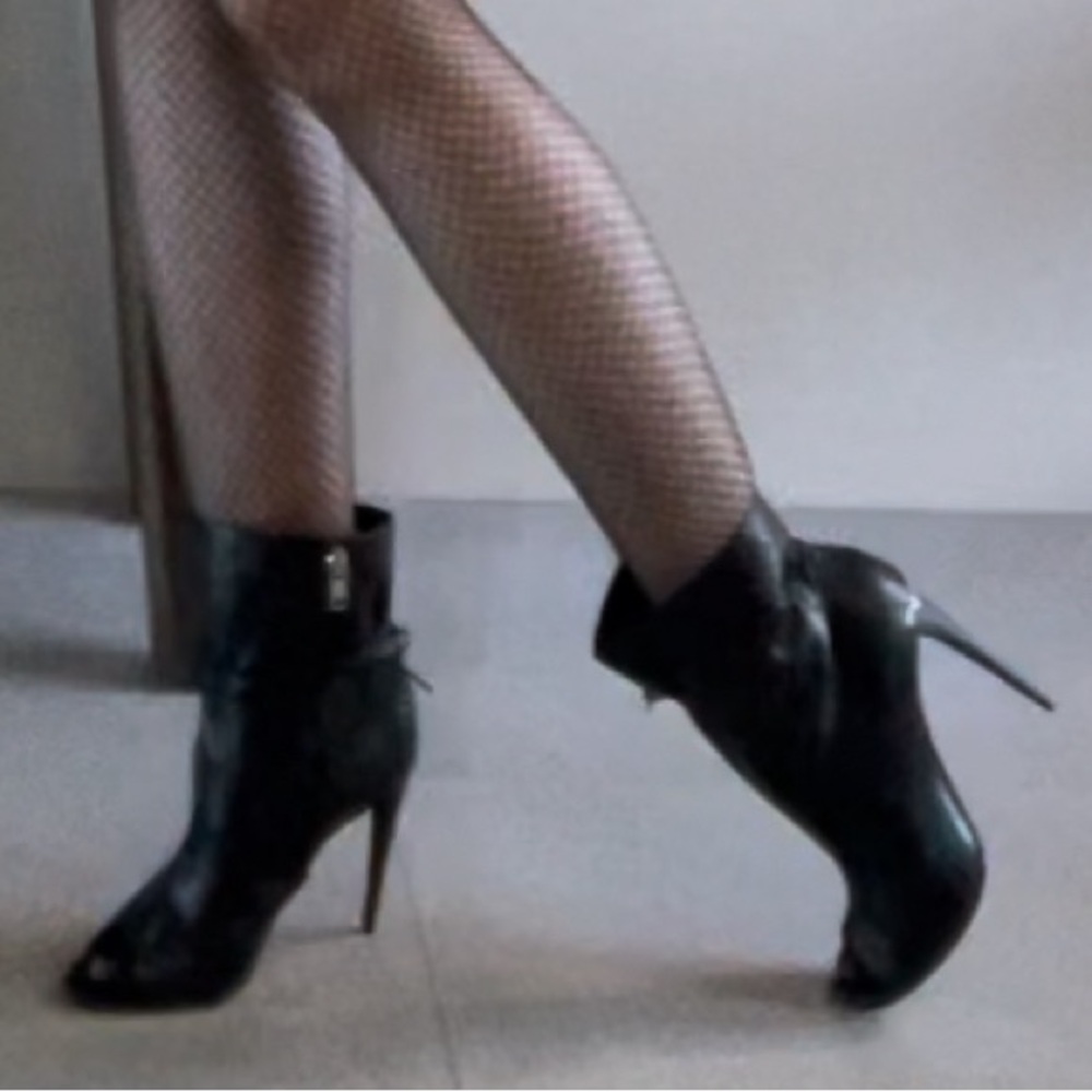 NWOT. Burberry black open toe boot size 37.5. Never worn.